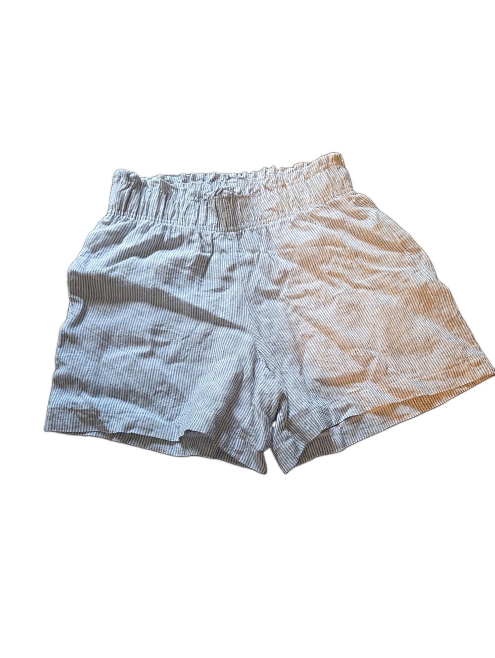 Quince Xs Pin Stripe Blue White Shorts european? Linen Elastic Waist Womens